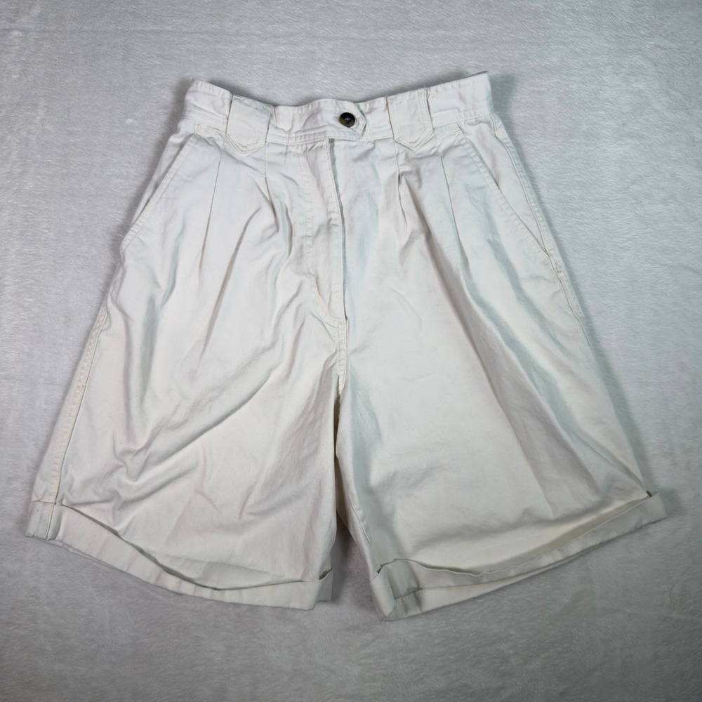 WOOLRICH WOMAN Pleated High Waisted Beige Cotton Casual Shorts‎ Size Large